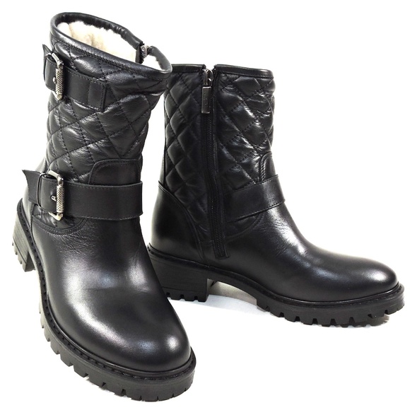 LUIGI TRAINI 🇮🇹 WOMEN'S BLACK SOFT LEATHER FUR WINTER BOOTIE - Picture 1 of 7